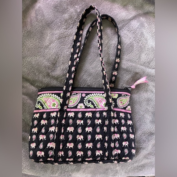 Vera Bradley Handbags - Vera Bradley Black and Pink Elephant Patterned Shoulder Bag